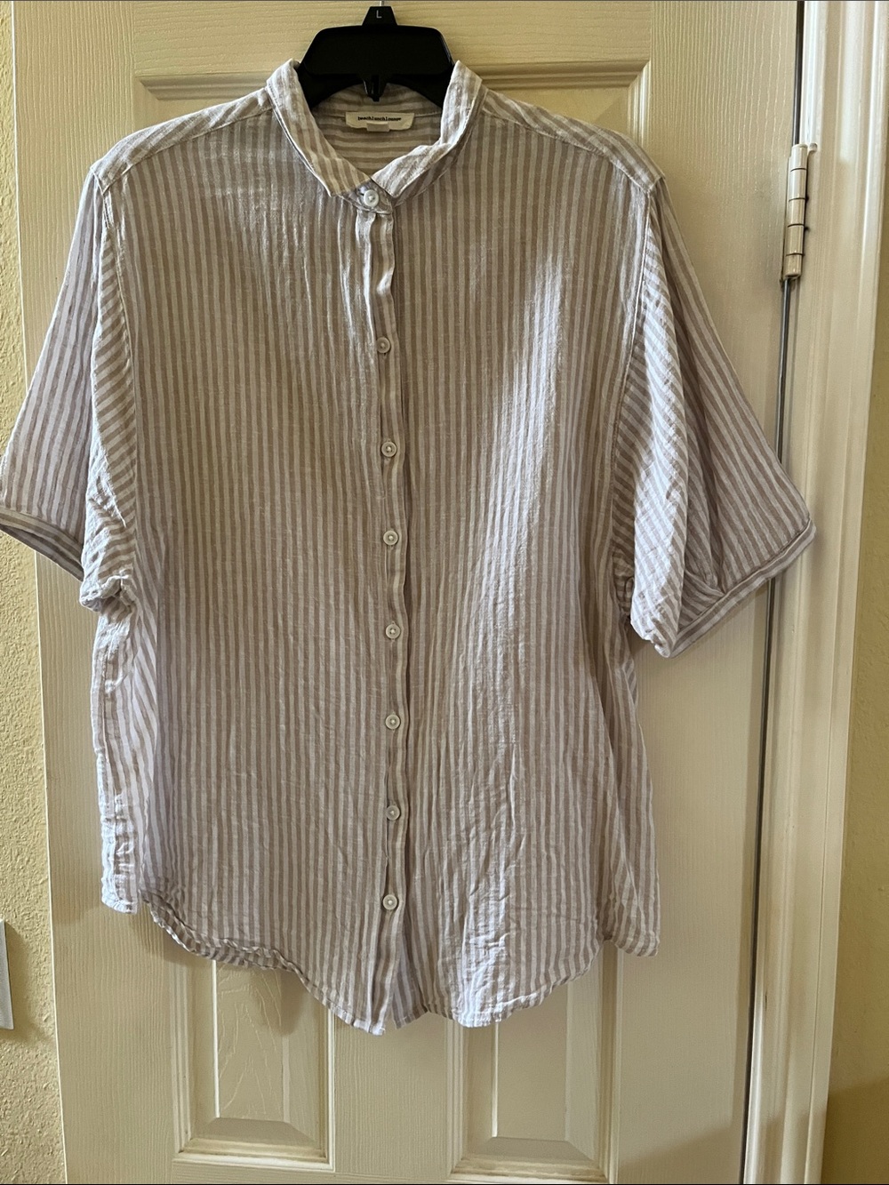 beachlunchlounge Beige & White Striped Button-Up Shirt